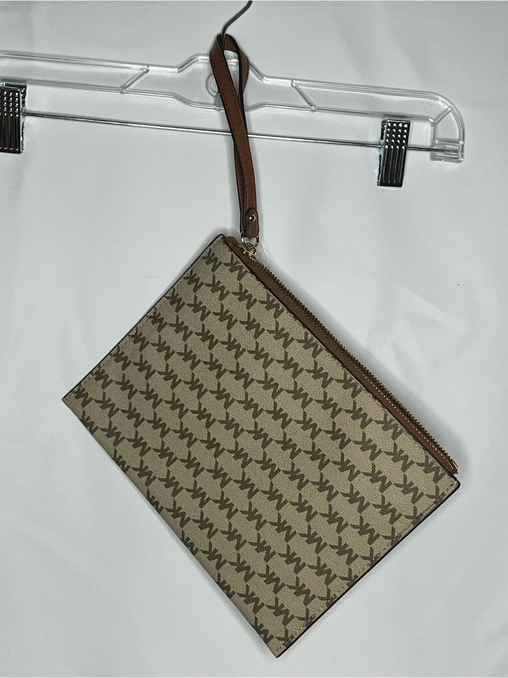 Michael Kors Tan/Brown Monogram Wristlet Pouch with Strap